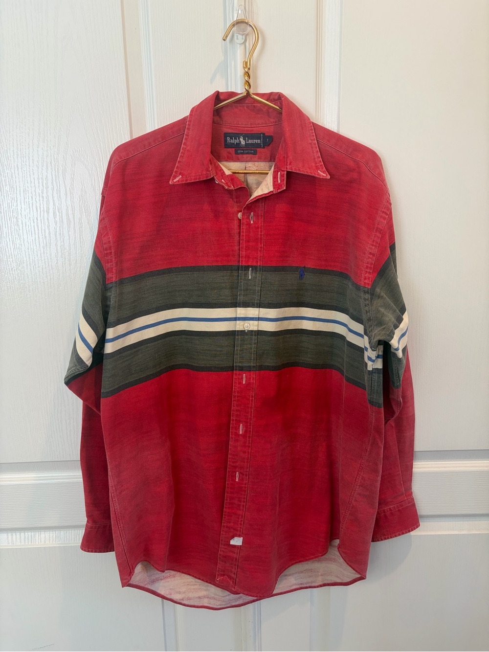 Vintage Classic Western Ralph Lauren Red Button heavy cotton Large